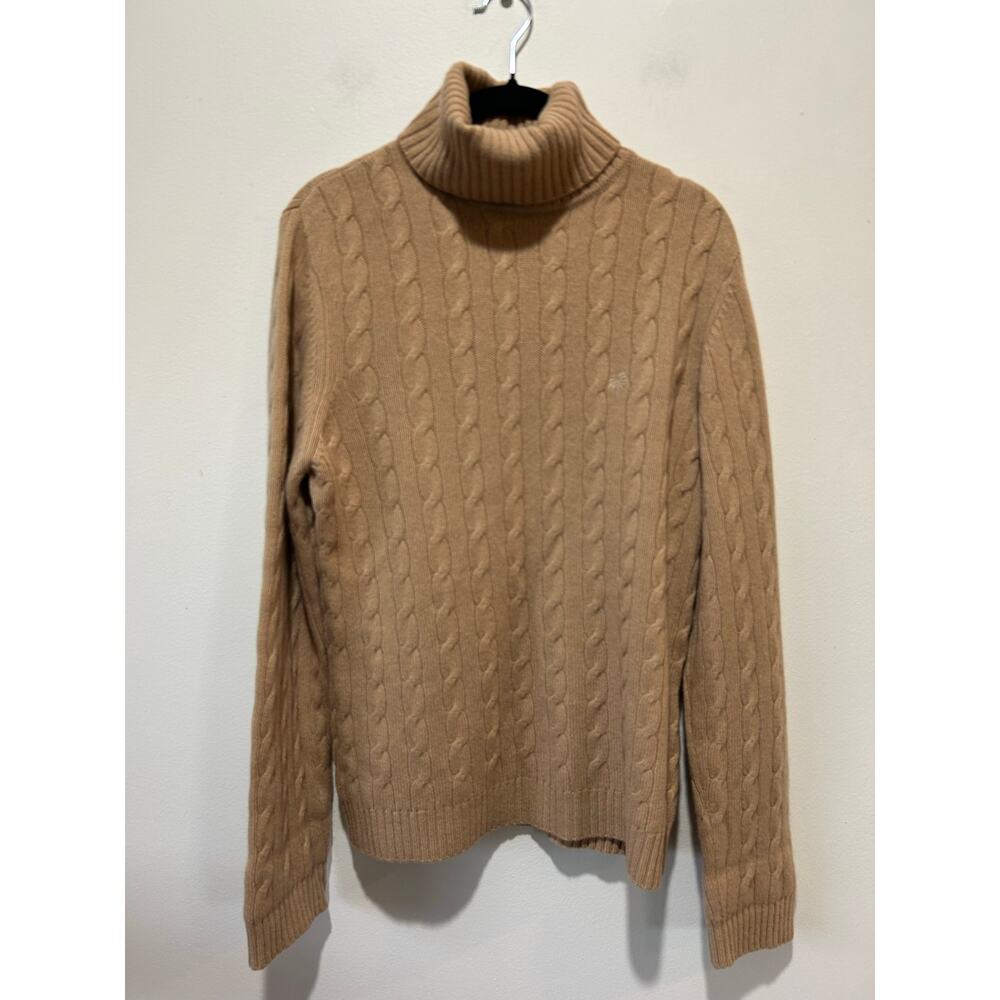 Lilly Pulitzer tan cashmere turtleneck size L cableknit palm logo